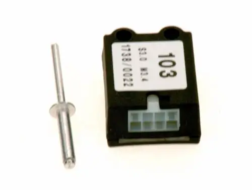 Schwarzes elektrisches Bauteil von Bosch mit Anschlussstecker und einer Metallstange daneben. Die Oberseite zeigt eine weiße Kennzeichnung mit der Zahl 103.